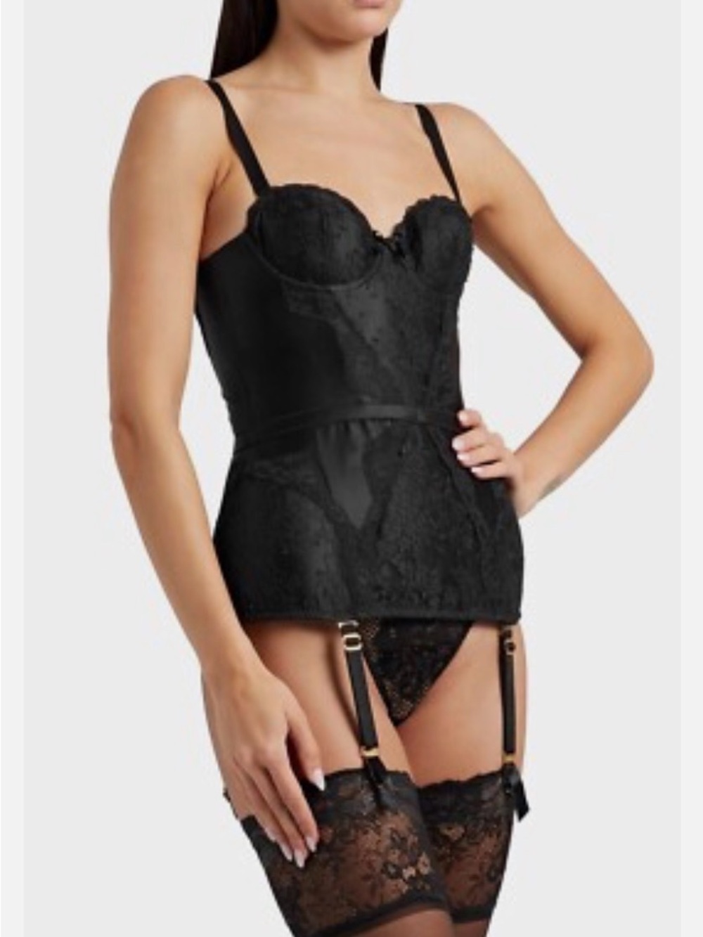 Andee Black Agent Provocateur Lace Corset & Garter Brief Garter Straps